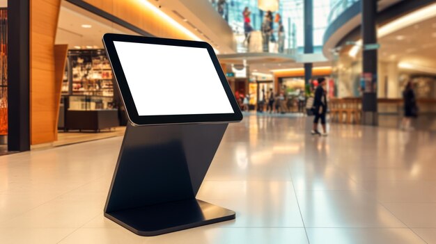 Foto interactieve digitale informatieweergave in een drukke winkelcentrumcorridor technologie- en handelsconcept generatieve ai