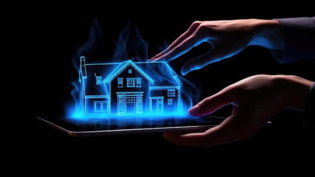 Interactive 3D Hologram House Projection Over Digital Tablet