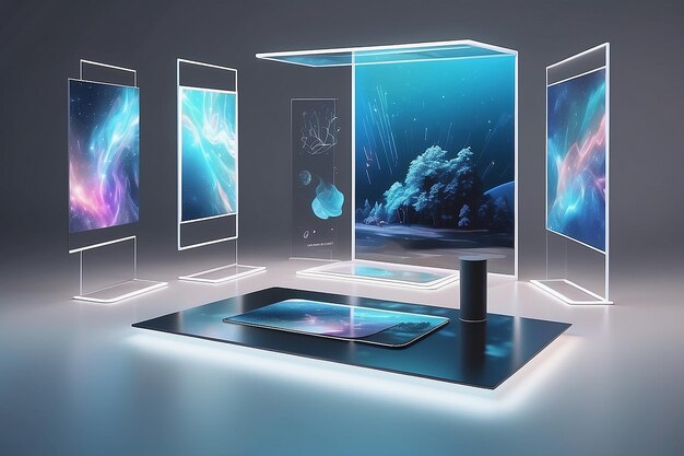 Photo interactive augmented reality art on holographic floating screens