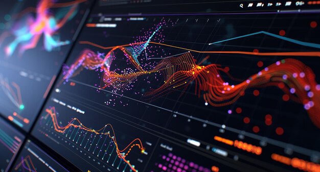 Interactive data visualization display complex information with dynamic graphs and charts