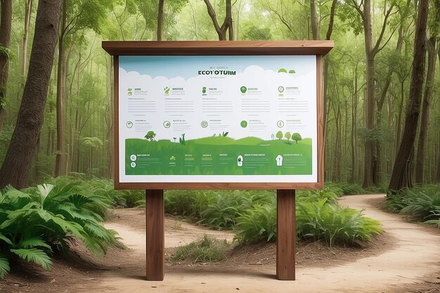 Interactive ecotourism information board mockup with blank white empty space for placing your design
