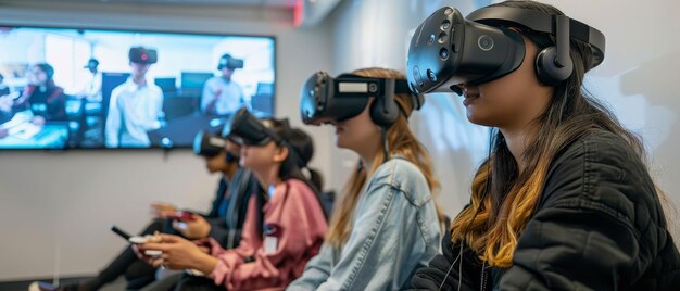 Interactive virtual reality classroom students from around the globe learning about AI innovations