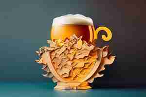 Photo interanational beer day a glass of beer paper art style ai generated