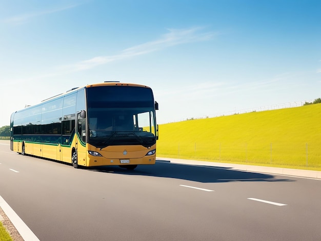 Intercity bus rides on a highway Copy space 219 aspect ratio