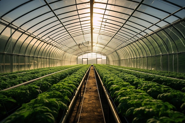 Interconnected Greenhouses Organic Harvests in Sustainable Harmony