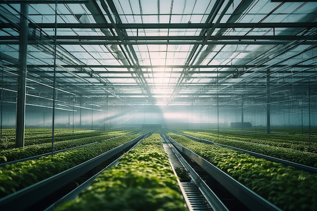 Interconnected Greenhouses Organic Harvests in Sustainable Harmony
