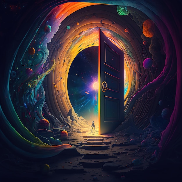 Interdimensional gate that connects between our world and another world Generative AI cartoon illustration