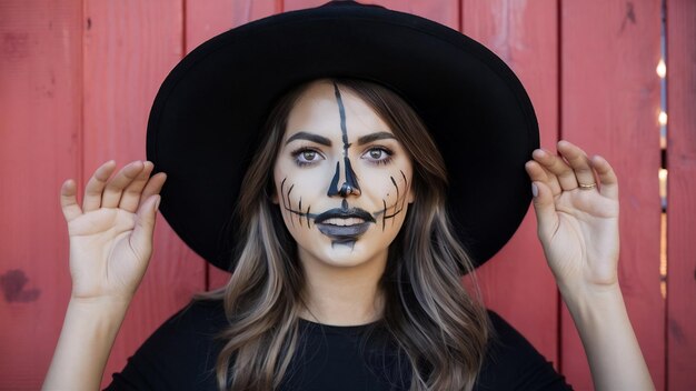 Interested woman with scary face painting