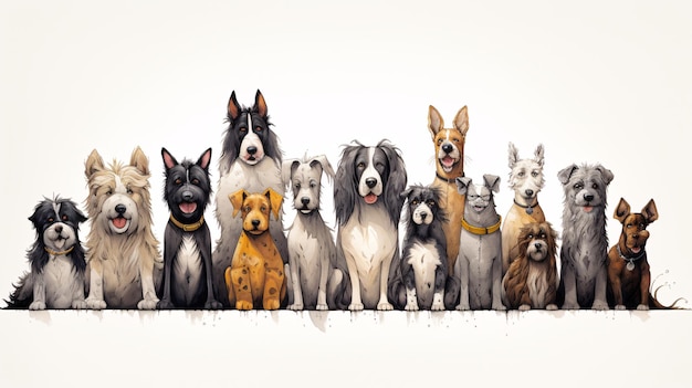 Photo interesting doodle collection of dogs