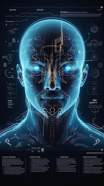 インターフェイス男の顔グラフィカルな抽象的なハイテク生成 AI