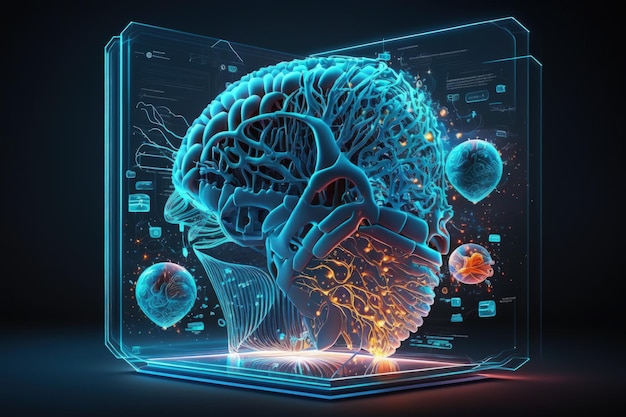 Interface voor technologie voor medische zorg screent hersenhologrammen en kunstmatige intelligentie