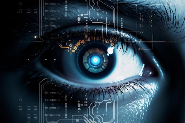 Interface woman concept vision digital person system futuristic code technology eye information protection science human