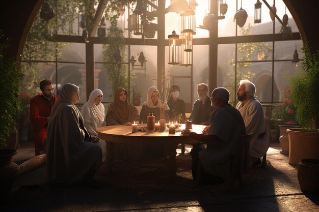 Photo interfaith dialogue scene with individuals from generative ai