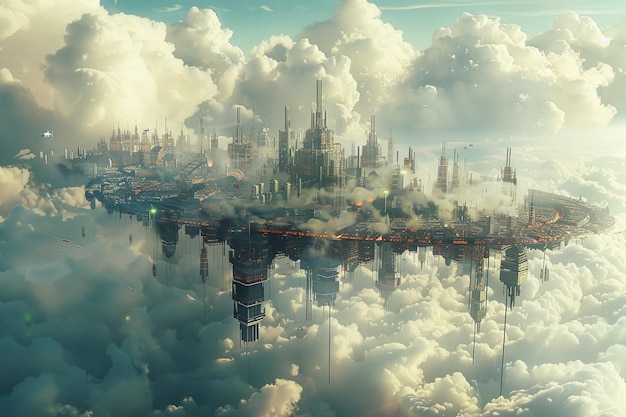 Photo intergalactic cityscapes aloft captivating images generative ai