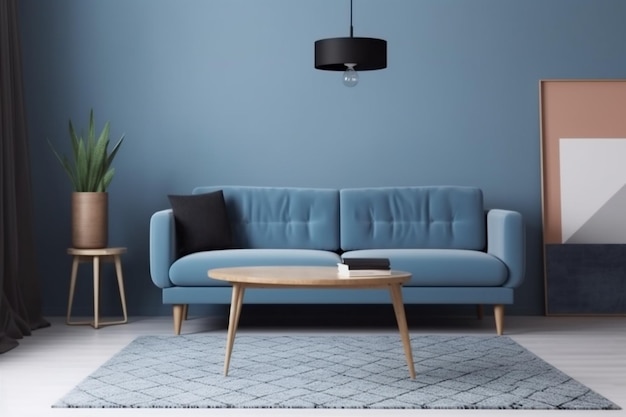 Interieur achtergrond licht driedimensionaal wandkussen sofa decoratie eenvoudige baksteen stijlvolle woonkamer Generatieve AI
