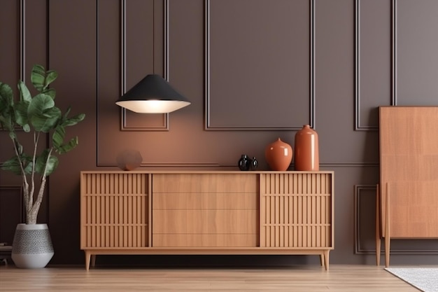 Interieur achtergrondstijl klassiek binnenleven licht woonkamer hout lamp Generatieve AI