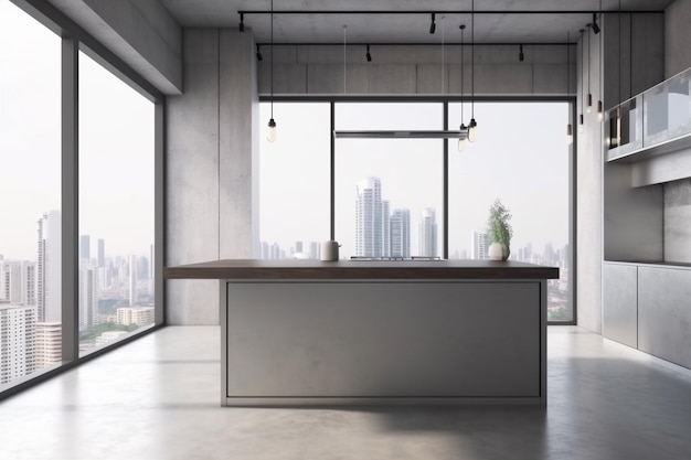 Interieur beige stoel luxe decor lifestyle betonnen architectuur vloer keuken appartement Generatieve AI