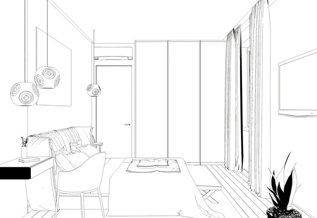 interieur contour visualisatie 3D illustratie schets schets