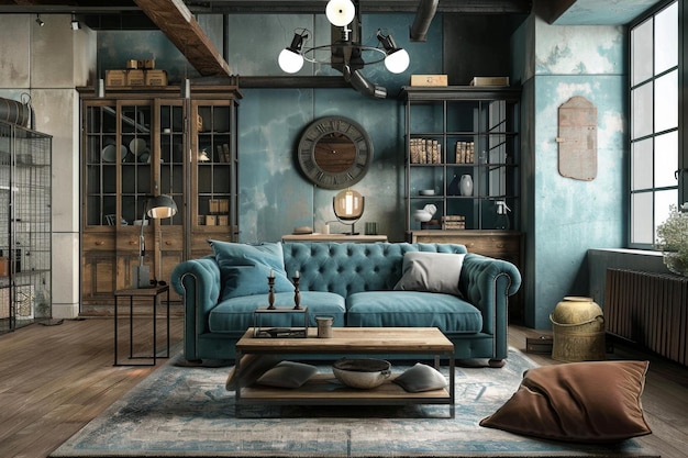 Interieur en moderne woonkamer in industriële stijl