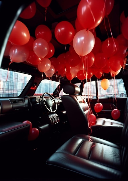 Interieur in de limousine met banken en een tafel bedekt met snacks voor de vakantie Generatieve AI