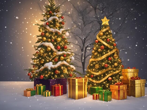 interieur kerstmagie gloeiende boom open haard geschenken in het donker's nachts