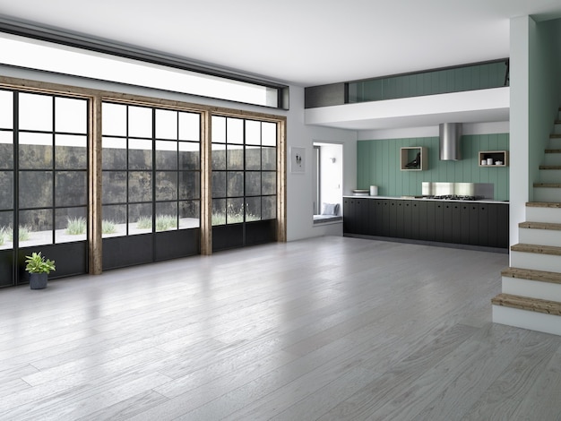 Interieur lege kamer 3D-rendering