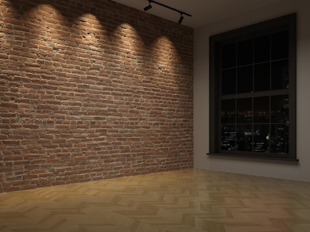 Interieur lege kamer met bakstenen muur 3 D rendering