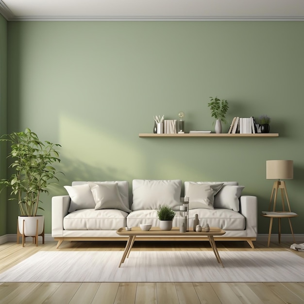 Interieur met Groene Sofa Generatieve AI