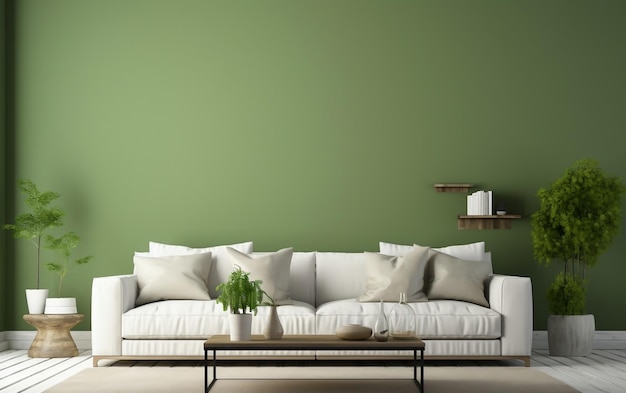 Interieur met Groene Sofa Generatieve AI