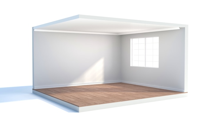 Foto interieur met groot raam. leeg interieur