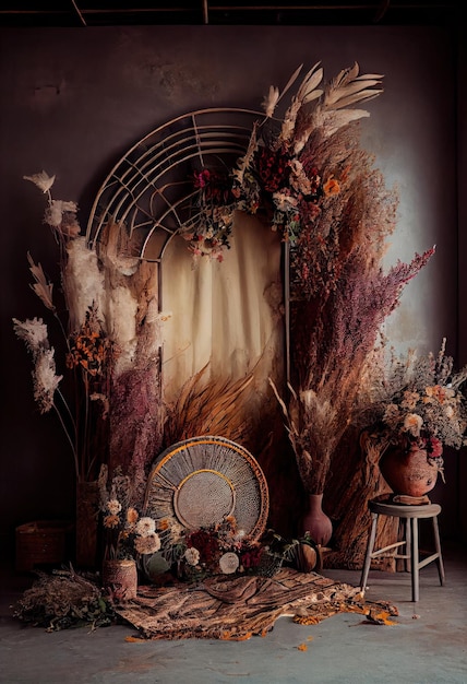 Foto interieur met prachtige etnische boho-decoratie