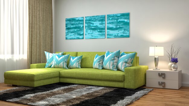 Interieur met sofa.