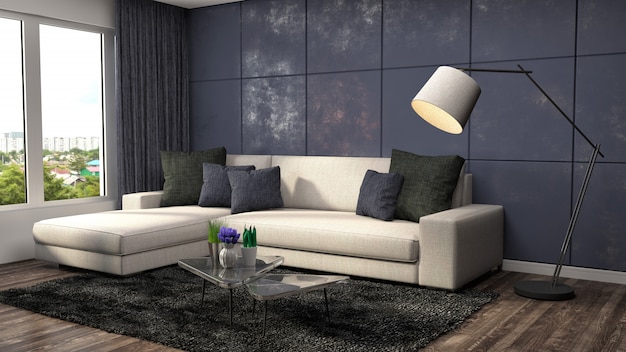 Interieur met sofa.