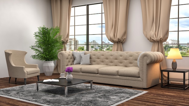 Interieur met sofa.