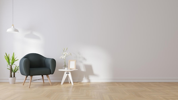 Interieur mock up woonkamer met fauteuil op lege witte muur achtergrond, 3D-rendering