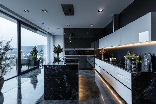 Foto interieur moderne luxe keukenkamer design zwart-wit decor