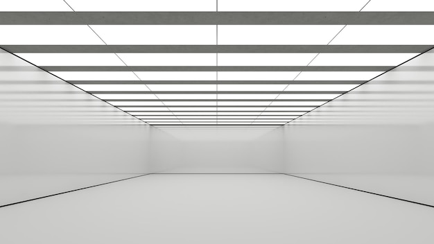Interieur of tentoonstellingsconcept met lege moderne ruimte en vooraanzicht achtergrond 3D-rendering