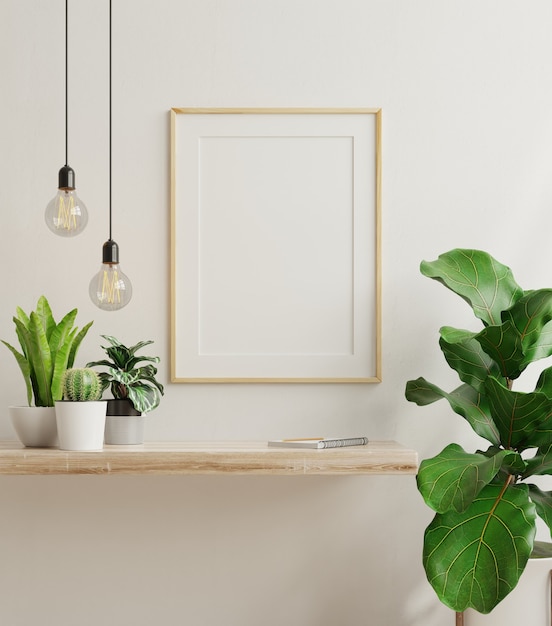 Interieur poster met verticale houten lijst in interieur