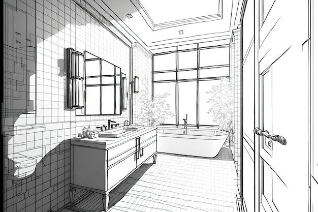 Interieur tekening badkamer