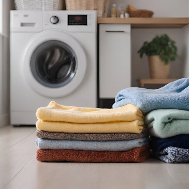 Foto interieur van de badkamer met wasmachine en leeg bureau concept van schoonheid