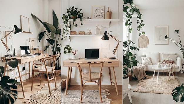 Foto interieur van de kamer met een comfortabele werkplek moderne computer op een houten bureau