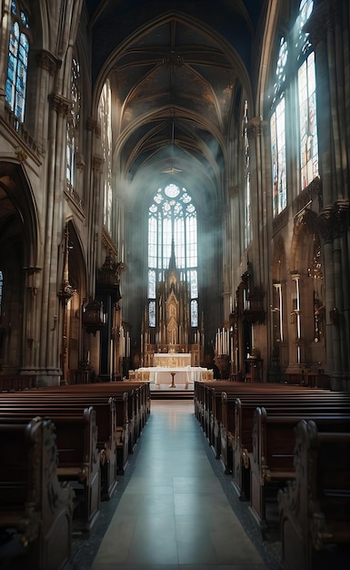 Interieur van de kathedraal met prachtig strain glas