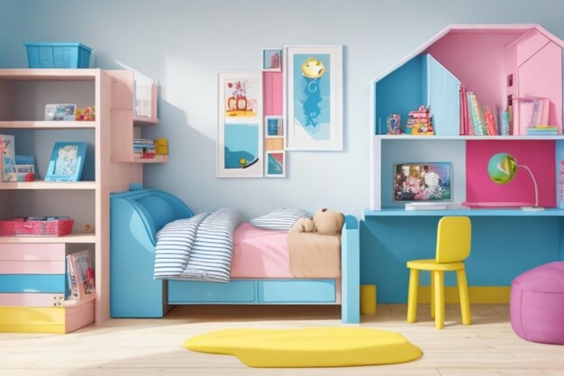 Interieur van de kinderkamer en het muurframe