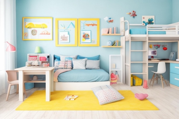 Interieur van de kinderkamer en het muurframe