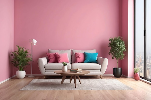 Interieur van de moderne kamer roze muur