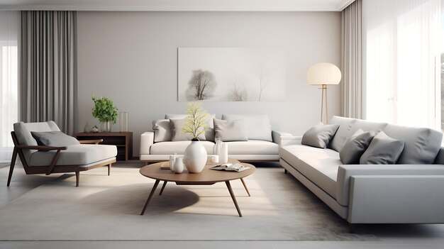 Interieur van de woonkamer met stijlvolle meubels gericht op zacht tapijt Generatieve AI