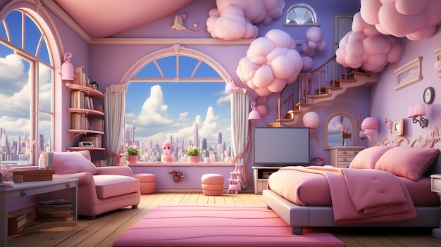 Foto interieur van een babykamer roze behang lege kamer