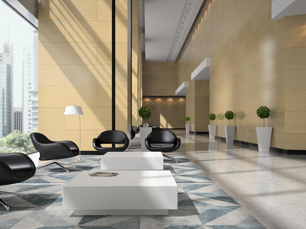 Interieur van een hotelreceptie 3D illustratie