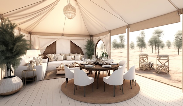 Interieur van een hoteltent in luxe royal Kenia in Generative Ai