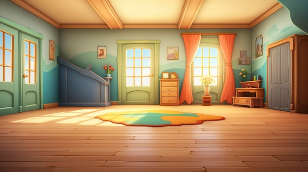 Foto interieur van een huis in 3d cartoon lege achtergrond